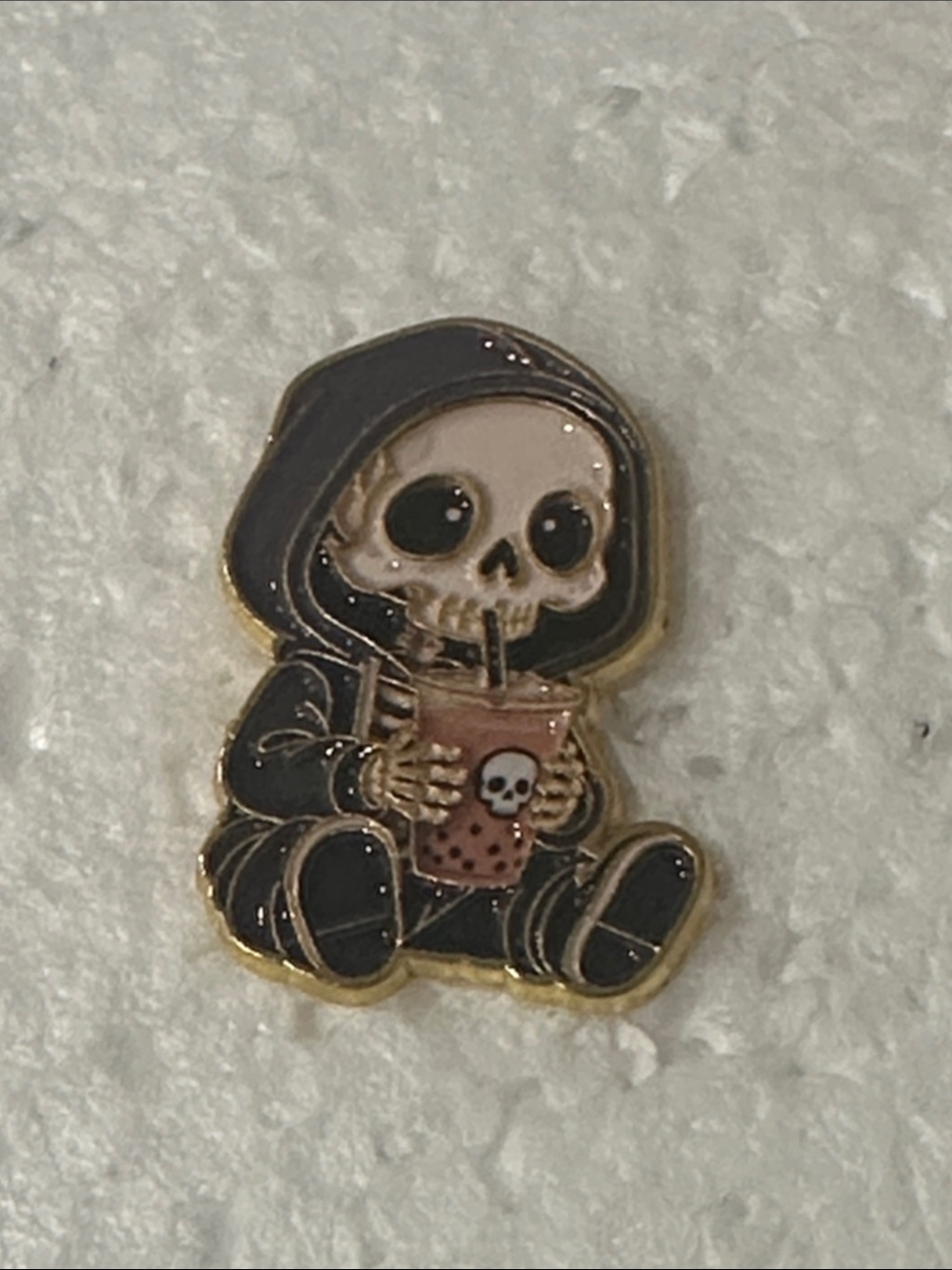 Cute Skeleton Hooded Enamel Pin - Black and Pink